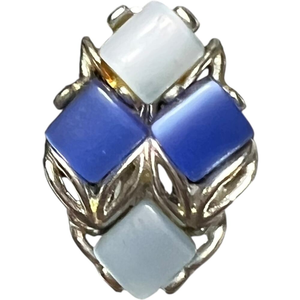 Vintage Blue Stone Clip On Statement Earring Costume Jewelry Retro